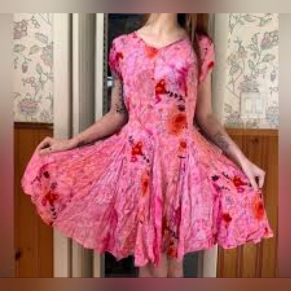 Bila women's dress multicolor floral pink size S made in India